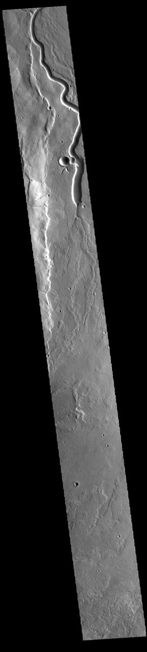 Today's VIS image shows a portion of Buvinda Vallis, a channel located near the flank of Hecates Tholus. Buvinda Vallis is 134km (83miles) long.  Orbit Number: 94070 Latitude: 31.603 Longitude: 152.174 Instrument: VIS Captured: 2023-02-28 00:51  https://photojournal.jpl.nasa.gov/catalog/PIA25978