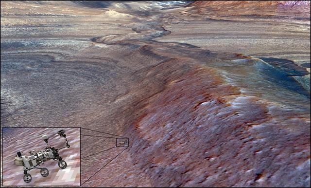 NASA image: Rendering Depicts Curiosity at Gediz Vallis Ridge