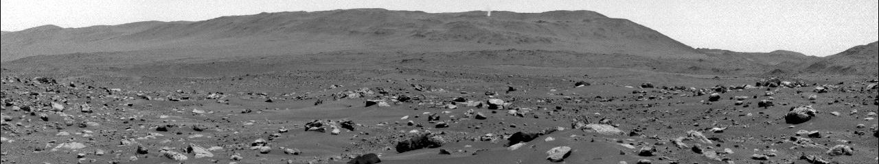 The lower portion of a Martian dust devil was captured by one of the Navcams on NASA's Perseverance rover on Aug. 30, 2023, the 899th Martian day, or sol, of the mission. The video, which has been enhanced in order to show maximal detail, was sped up 20 times and composed of 21 frames taken four seconds apart. Using data from the imagery, mission scientists determined that the dust devil was about 2.5 miles (4 kilometers) away, at a location nicknamed "Thorofare Ridge," and moving east to west at a clip of about 12 mph (19 kph). They calculated its width to be about 200 feet (60 meters). While only the bottom 387 feet (118 meters) of the swirling vortex are visible in the camera frame, scientists used the dust devil's shadow to estimate its full height at about 1.2 miles (2 kilometers). A key objective for Perseverance's mission on Mars is astrobiology, including the search for signs of ancient microbial life. The rover will characterize the planet's geology and past climate, pave the way for human exploration of the Red Planet, and be the first mission to collect and cache Martian rock and regolith (broken rock and dust). Subsequent NASA missions, in cooperation with ESA (European Space Agency), would send spacecraft to Mars to collect these sealed samples from the surface and return them to Earth for in-depth analysis. The Mars 2020 Perseverance mission is part of NASA's Moon to Mars exploration approach, which includes Artemis missions to the Moon that will help prepare for human exploration of the Red Planet. Animation available at https://photojournal.jpl.nasa.gov/catalog/PIA26074
