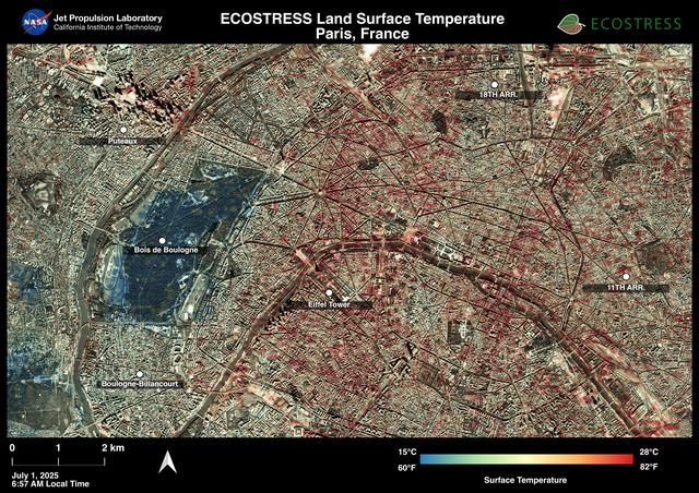 ECOSTRESS Captures Paris During Europe Heat Wave