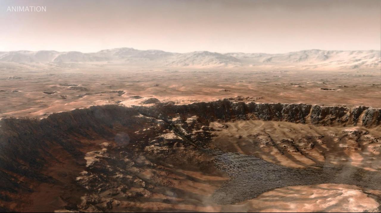 This animated artist's concept depicts a scene of water breaking through the rim of Mars' Jezero Crater, which NASA's Perseverance rover is now exploring. Water entered the crater billions of years ago, depositing sediments that built up into a delta.  Since the spacecraft's landing in February 2021, Perseverance's exploration of the crater floor and the delta have led to scientists developing a detailed timeline for the crater's formation. They now know there were three major periods after water began flooding through the crater rim.  First, those waters brought fine-grained sand and mud (seen by Perseverance at "Hogwallow Flats") that is known for preserving fossilized life in comparable environments on Earth. Second, the crater's lake grew as wide as 22 miles (35 kilometers) in diameter and as deep as 100 feet (30 meters) – deep enough to lay down several sedimentary layers (like those seen at "Pinestand"). Finally, high-energy rivers brought in boulders that were rounded as they tumbled through water, as seen at "Castell Henllys."  A key objective for Perseverance's mission on Mars is astrobiology, including the search for signs of ancient microbial life. The rover will characterize the planet's geology and past climate, pave the way for human exploration of the Red Planet, and be the first mission to collect and cache Martian rock and regolith (broken rock and dust).  Subsequent NASA missions, in cooperation with ESA (European Space Agency), would send spacecraft to Mars to collect these sealed samples from the surface and return them to Earth for in-depth analysis.  The Mars 2020 Perseverance mission is part of NASA's Moon to Mars exploration approach, which includes Artemis missions to the Moon that will help prepare for human exploration of the Red Planet.  Animation available at https://photojournal.jpl.nasa.gov/catalog/PIA26207