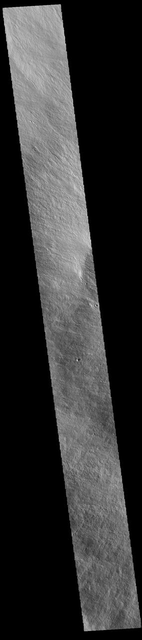 Today's VIS image is located on the upper flank of Olympus Mons. Olympus Mons is the largest volcano in the solar system, reaching heights over 25 km (16 miles) tall from base to summit, with the base covering an area as large as the state of Arizona. For comparison, Mauna Loa is 9 km (5.5 miles) tall measured from its base on the sea floor.  Orbit Number: 94966 Latitude: 18.3366 Longitude: 225.43 Instrument: VIS Captured: 2023-05-12 19:22  https://photojournal.jpl.nasa.gov/catalog/PIA26222