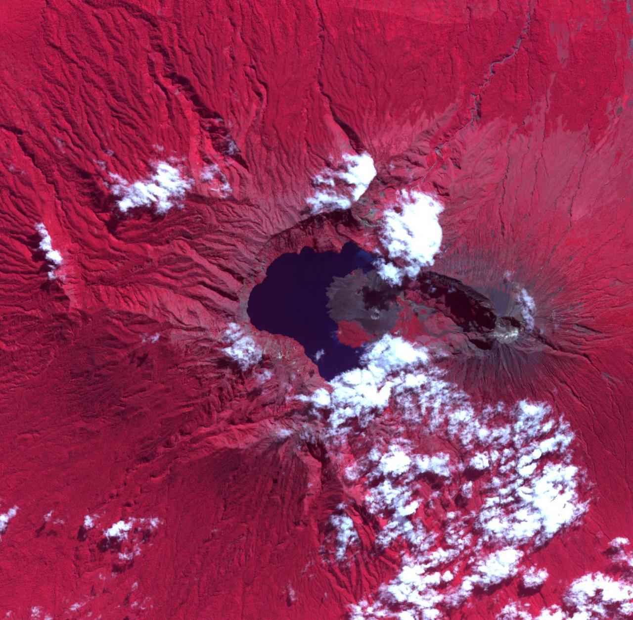 The Rinjani, Indonesia caldera-forming eruption is thought to have occurred in the 13th century. This 1257 Samalas eruption is now considered the likely source of high concentrations of sulfur found in widely dispersed ice core samples and may have been the most powerful volcanic blast since humans learned to write. The massive eruption may have triggered an episode of global cooling and failed harvests. Before this eruption, the Segara Anak caldera was a volcanic mountain named Samalas, which was higher than Rinjani. The image was acquired June 22, 2022, covers an area of 19.8 by 20.2 km, and is located at 8.4 degrees south, 116.4 degrees east.  https://photojournal.jpl.nasa.gov/catalog/PIA26281