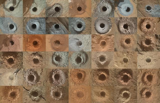 NASA image: Curiosity's 42 Drill Holes