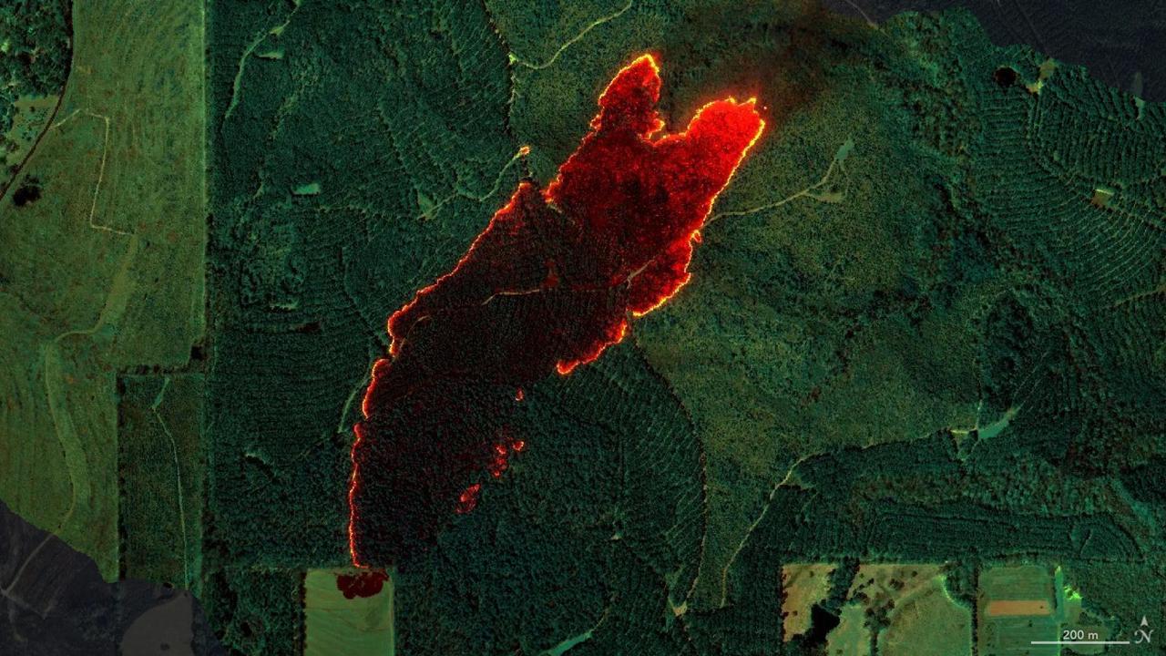 NASA's AVIRIS-3 sensor, an airborne imaging spectrometer built and operated by the agency's Jet Propulsion Laboratory in Southern California, captured infrared data of a roughly 120-acre wildfire about 3 miles (5 kilometers) east of the town of Castleberry, Alabama, on March 19, 2025. Within minutes of flying over the Castleberry Fire, which had not previously been reported to authorities, real-time maps of where burning was most intense were sent via satellite internet to firefighters with the Alabama Forestry Commission, who used it to decide how to deploy their personnel and firefighting equipment.  The image combines reflection data from AVIRIS-3 (Airborne Visible Infrared Imaging Spectrometer 3) at three infrared wavelengths that are invisible to the human eye: 2,350 nanometers, 1,200 nanometers, and 1,000 nanometers. In the resulting composite image, the colors indicate where the fire was burning most intensely. Orange and red areas show cooler-burning areas, while yellow indicates the most intense flames. Burned areas show up as dark red or brown.  The AVIRIS-3 sensor belongs to a line of imaging spectrometers built at JPL since 1986. The instruments have been used to study a wide range of phenomena – including fire – by measuring sunlight reflecting from the planet's surface. Data from imaging spectrometers like AVIRIS-3 typically takes days or weeks to be processed into highly detailed, multilayer image products used for research. By simplifying the calibration algorithms, researchers were able to process data on a computer aboard the plane in a sliver of the time it otherwise would have taken, and airborne satellite internet connectivity enabled the images to be distributed almost immediately, while the plane was still in flight, rather than after it landed.  Flying about 9,000 feet (3,000 meters) in altitude aboard a NASA King Air B200 research plane, AVIRIS-3 collected data on the Castleberry Fire while preparing for prescribed burn experiments that took place in the Geneva State Forest in Alabama on March 28 and at Fort Stewart-Hunter Army Airfield in Georgia from April 14 to 20. The burns were part of a NASA 2025 FireSense Airborne Campaign.  https://photojournal.jpl.nasa.gov/catalog/PIA26497