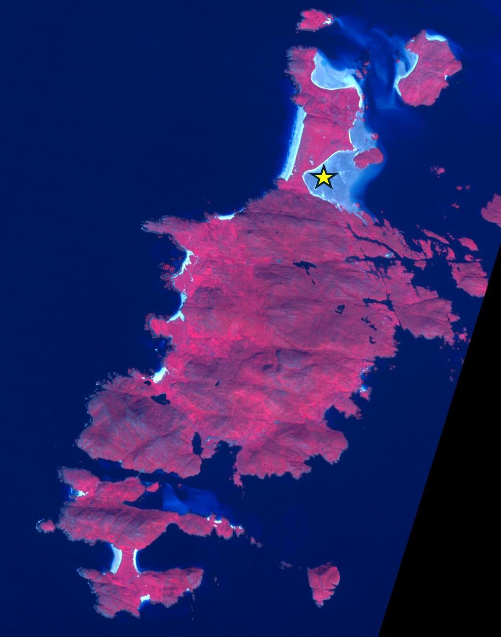 Barra Island Eoligarry Airport is located in the Outer Hebrides, Scotland, U.K. The airport is the only beach runway on the earth, relying on low tide to be open for take-offs and landings. Opened in 1936, there are now two daily flights between Barra and Glasgow. The image was acquired august 24, 2021, covers an area of 15 by 19.5 km, and is located at 57 degrees north, 7.45 degrees west.  https://photojournal.jpl.nasa.gov/catalog/PIA26502