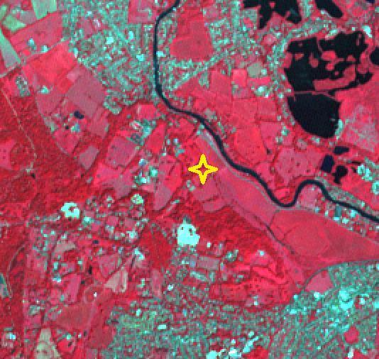 A short drive from Windsor, England, west of London, near the Thames, lies Runnymede meadow. Following John Kennedy's 1963 assassination, the British government commemorated his life by gifting 1.6 ha to the US federal government, making it the only piece of American soil in Britain. The image was acquired June 6, 2016, covers an area of 7.5 by 8 km, and is located at 51.4 degrees north, 0.6 degrees west.  https://photojournal.jpl.nasa.gov/catalog/PIA26508