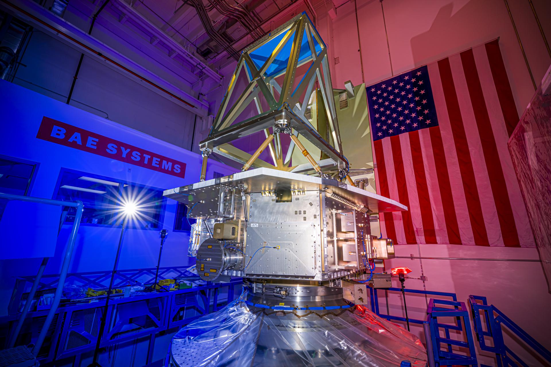 The bus structure for NASA’s Near-Earth Object (NEO) Surveyor is installed on a “shaker table” at BAE Systems Space & Mission Systems in Boulder, Colorado, during vibration testing conducted in August 2025.