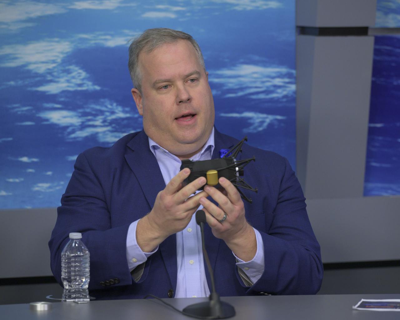 For the first time in more than 50 years, new NASA science instruments and technology demonstrations are operating on the Moon following the first successful delivery of the agency’s CLPS (Commercial Lunar Payload Services) initiative. Experts from NASA and Intuitive Machines hosted a news conference Feb. 23, 2024, at NASA’s Johnson Space Center in Houston to discuss the soft landing of the company’s Nova-C lander, called Odysseus. Participants in the briefing included (L-R): Steve Altemus, chief executive officer and co-founder, Intuitive Machines; Joel Kearns, deputy associate administrator for Exploration, Science Mission Directorate, NASA Headquarters in Washington; Tim Crain, chief technology officer and co-founder, Intuitive Machines; and Prasun Desai, deputy associate administrator, Space Technology Mission Directorate at NASA Headquarters. Photo Credit: NASA/Robert Markowitz