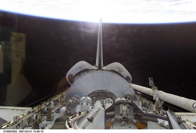 NASA image: Endeavour's payload bay with the Raphaello module and Canadarm 2