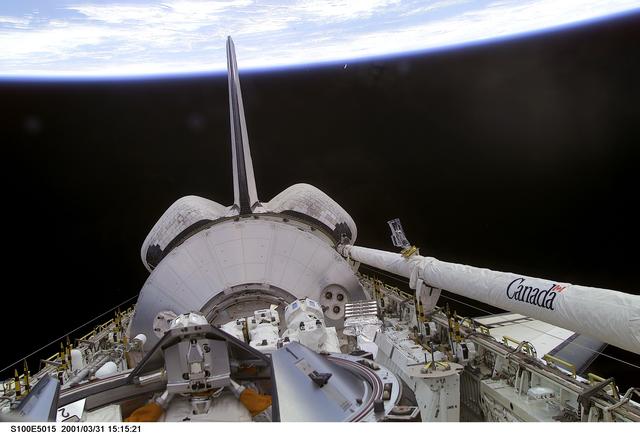 NASA image: Endeavour's payload bay with the Raphaello module and Canadarm 2