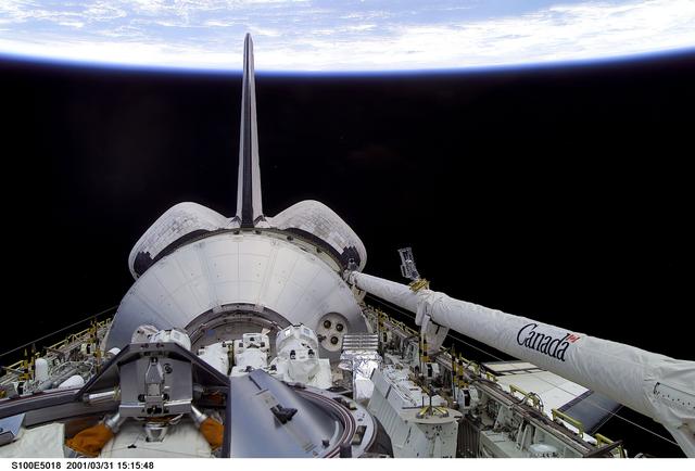 NASA image: Endeavour's payload bay with the Raphaello module and Canadarm 2
