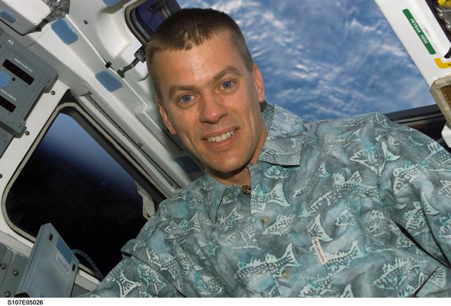 NASA image: McCool smiles for the camera from Columbia's AFD during STS-107