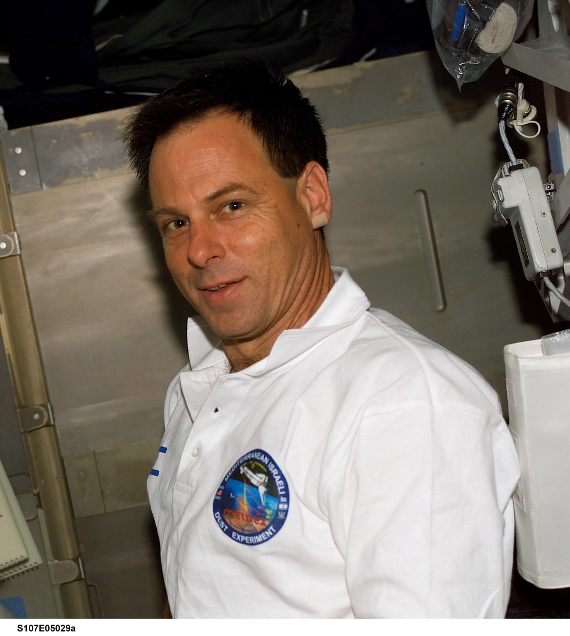 STS107-E-05029A (18 January 2003) --- Ilan Ramon, STS-107 payload specialist representing the Israeli Space Agency,  joined his six crewmates in getting the Space Shuttle Columbia and its SPACEHAB Research Double Module ready for 16 days of scientific research.