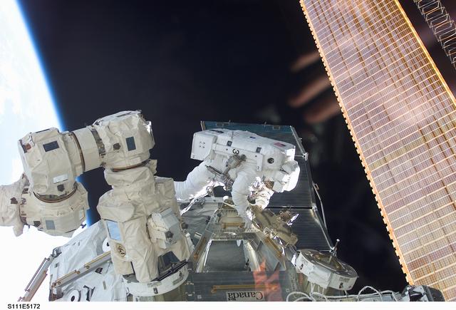 NASA image: Perrin works at the MBS on the S0 (S-zero) truss during STS-111 UF-2 EVA 2