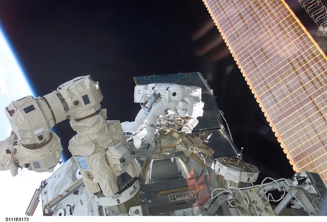 NASA image: Perrin works at the MBS on the S0 (S-zero) truss during STS-111 UF-2 EVA 2