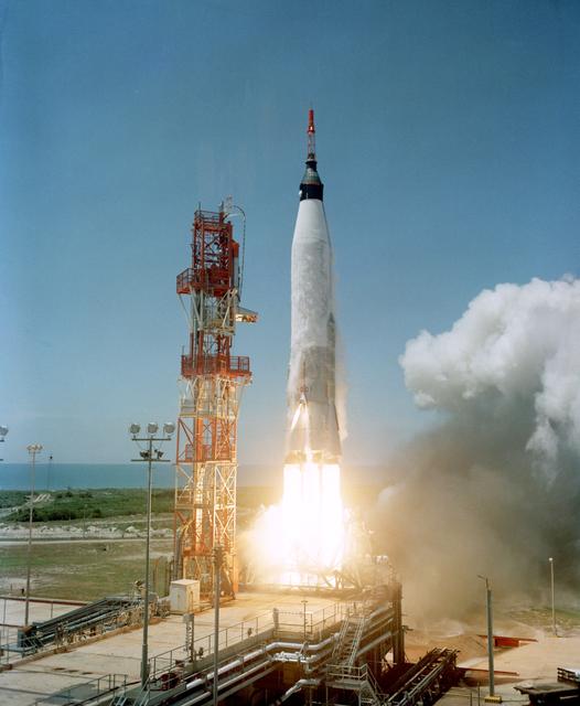 NASA image: LIFTOFF - MERCURY-ATLAS (MR)-3- FLIGHT ATTEMPT - MECHANICAL ASTRONAUT - CAPE