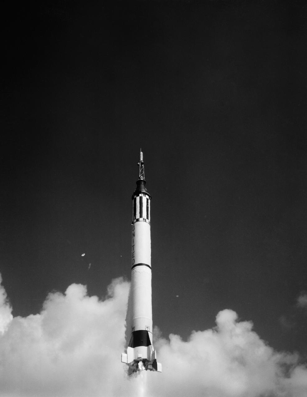 S61-02409 (5 May 1961) --- Launching of the Mercury-Redstone 3 (MR-3) rocket from Cape Canaveral on astronaut Alan B. Shepard?s suborbital mission. Photo credit: NASA or National Aeronautics and Space Administration