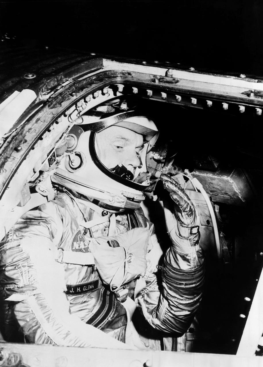 S62-01021 (1962) --- Astronaut John H. Glenn Jr. during training procedures in a trainer at the McDonnell Douglas training facility in St. Louis, Missouri. Photo credit: NASA