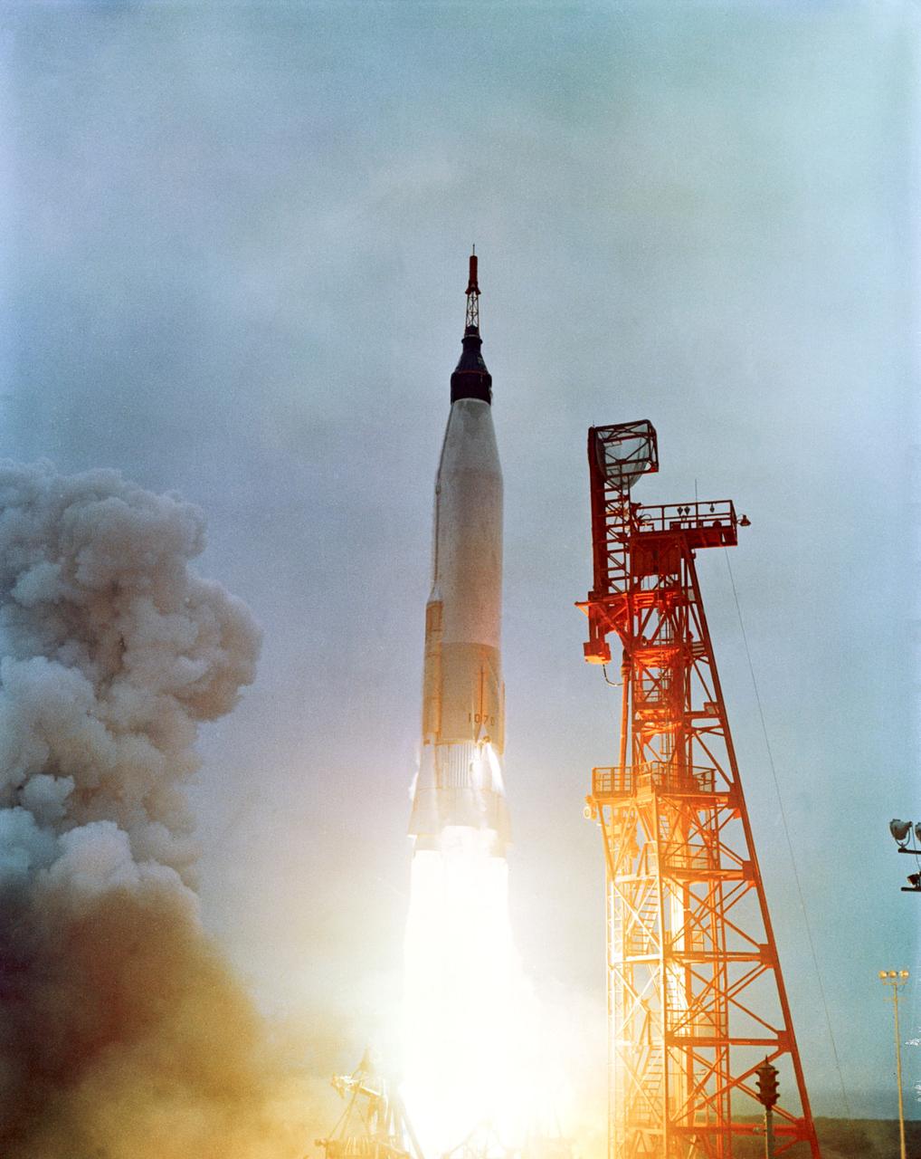 S62-05529 (24 May 1962) --- The Mercury-Atlas 7 (MA-7), carrying astronaut M. Scott Carpenter, was launched by NASA from Pad 14, Cape Canaveral, Florida, on May 24, 1962. Photo credit: NASA