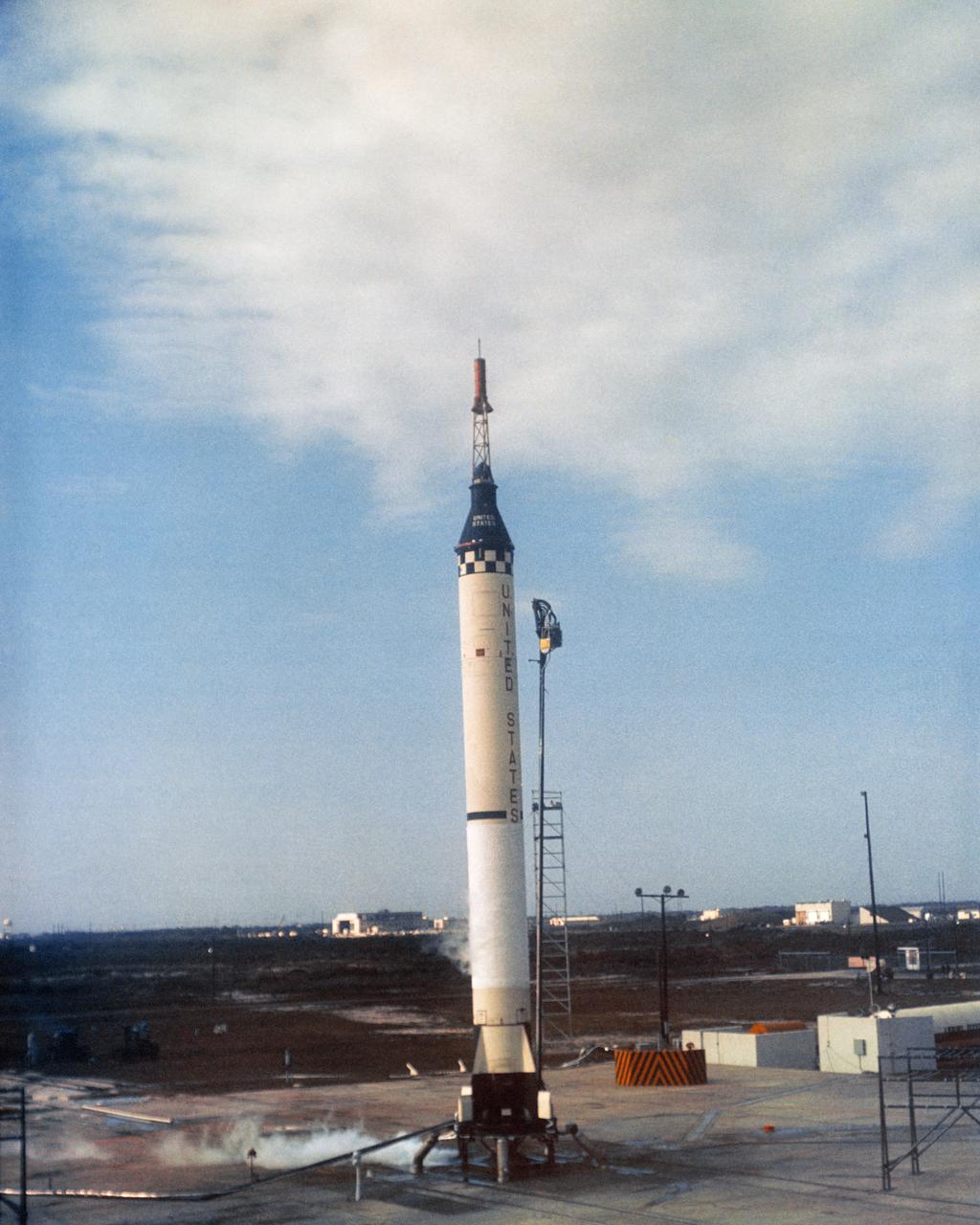 S63-02651 (21 July 1961) --- This is a ground-level view of the Mercury-Redstone (MR-4) launch of Virgil I. Grissom on July 21, 1961, from Cape Canaveral, Florida. Photo credit: NASA