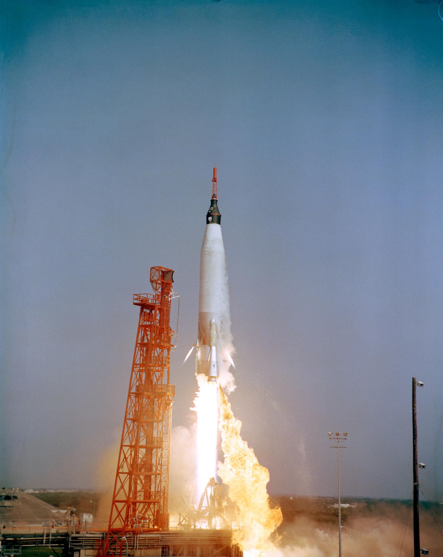 The Mercury Atlas 9 rocket lifts off for Gordon Cooper's Faith 7 mission