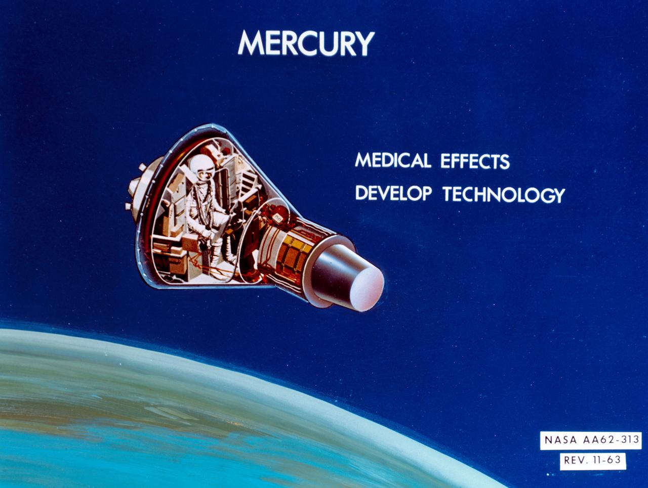 S64-14286 (11 Feb. 1964) --- An artist's concept of Mercury: Medical effects; develop technology. Photo credit: NASA