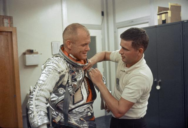 NASA image: Astronaut John Glenn is suited up at Cape Canaveral during MA-6 activities