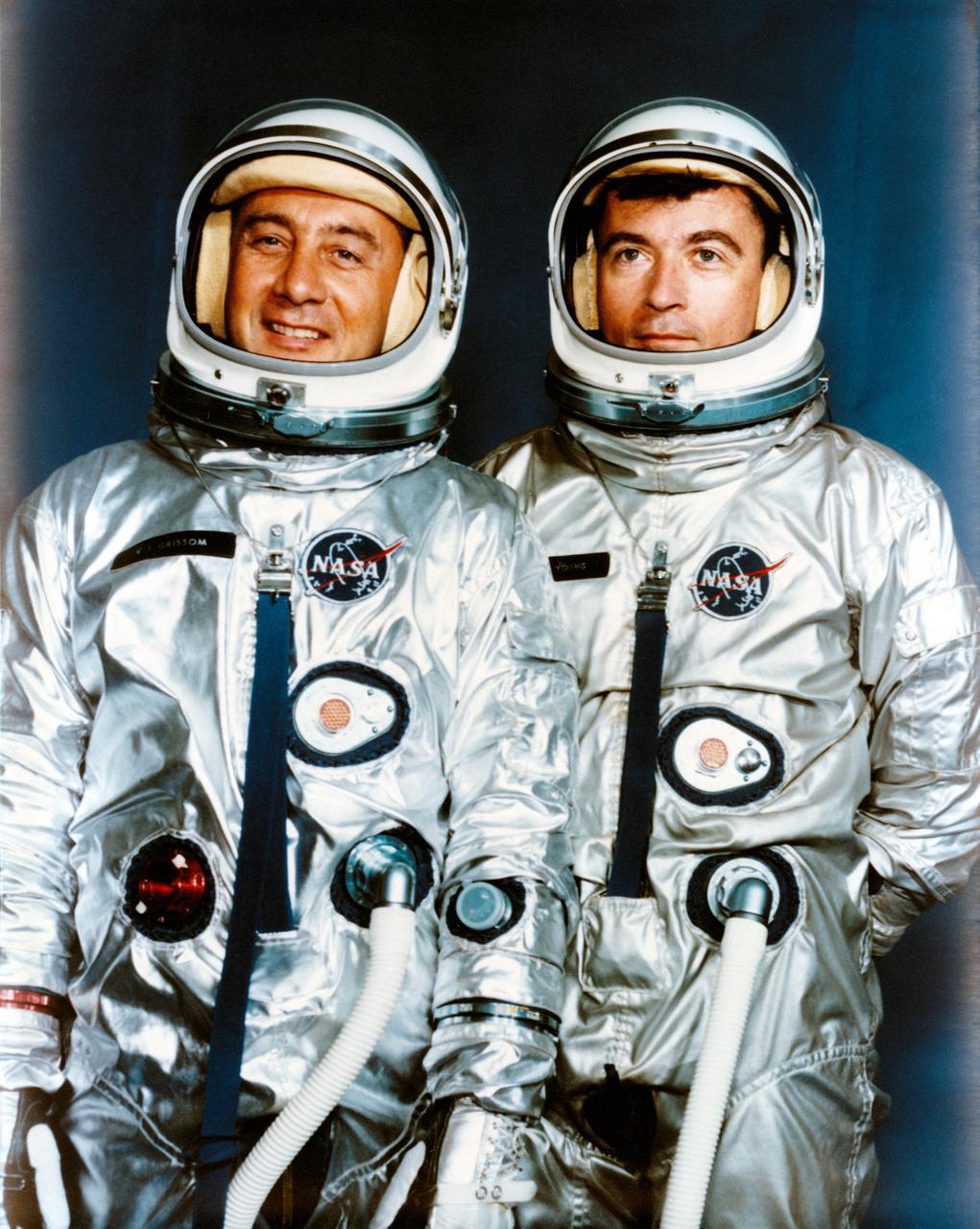 S64-19430 (13 April 1964) --- Astronauts Virgil I. Grissom (left), Gemini-3 command pilot; and John W. Young, pilot.    EDITOR?S NOTE: Astronaut Grissom lost his life in the Apollo 1/Saturn 204 fire at Cape Kennedy on Jan. 27, 1967.