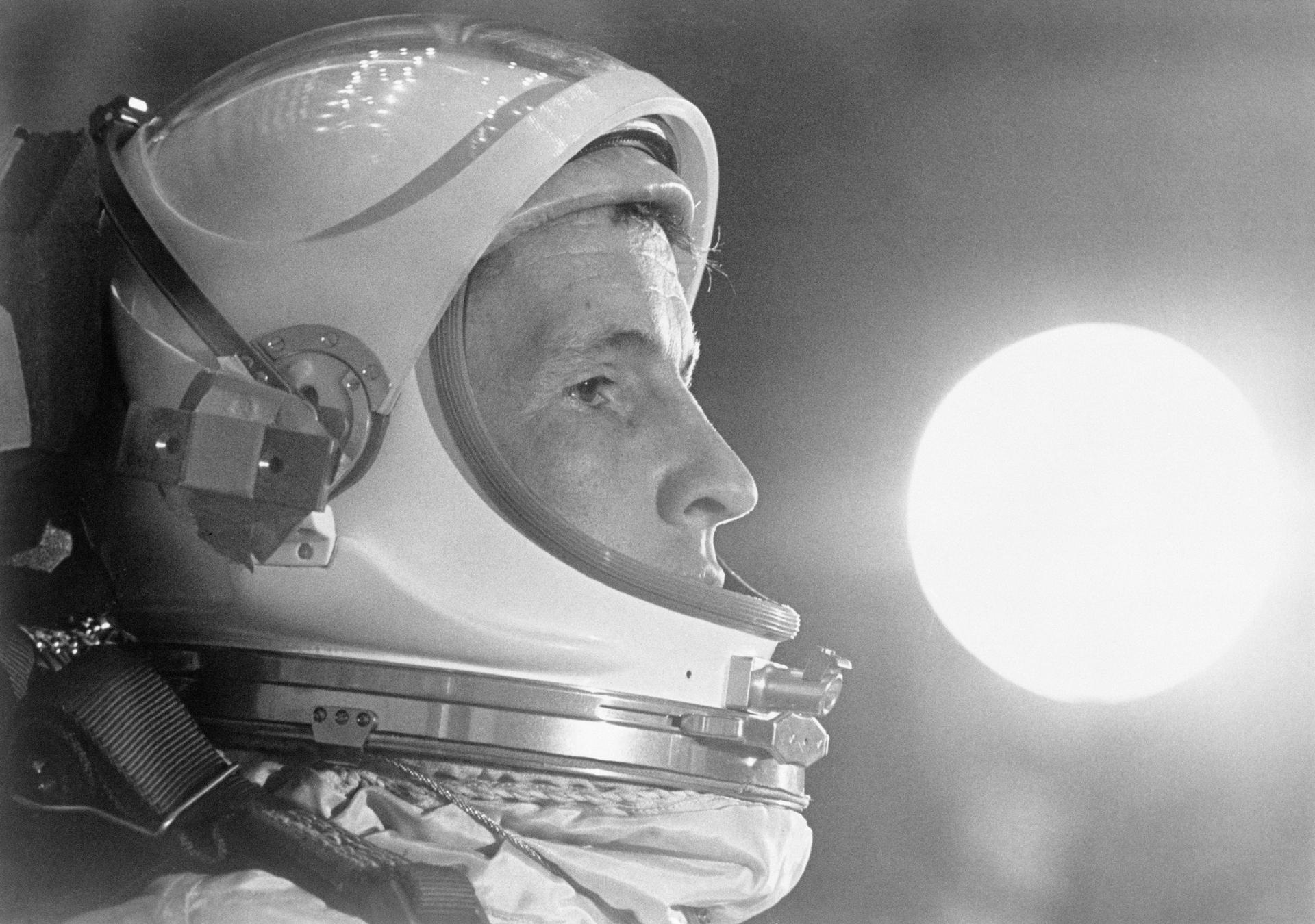 Portrait of Ed White wearing his helmet