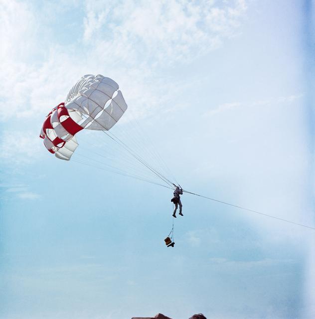NASA image: PARASAIL TRAINING - ASTRONAUT THOMAS P. STAFFORD - GALVESTON BAY, TX