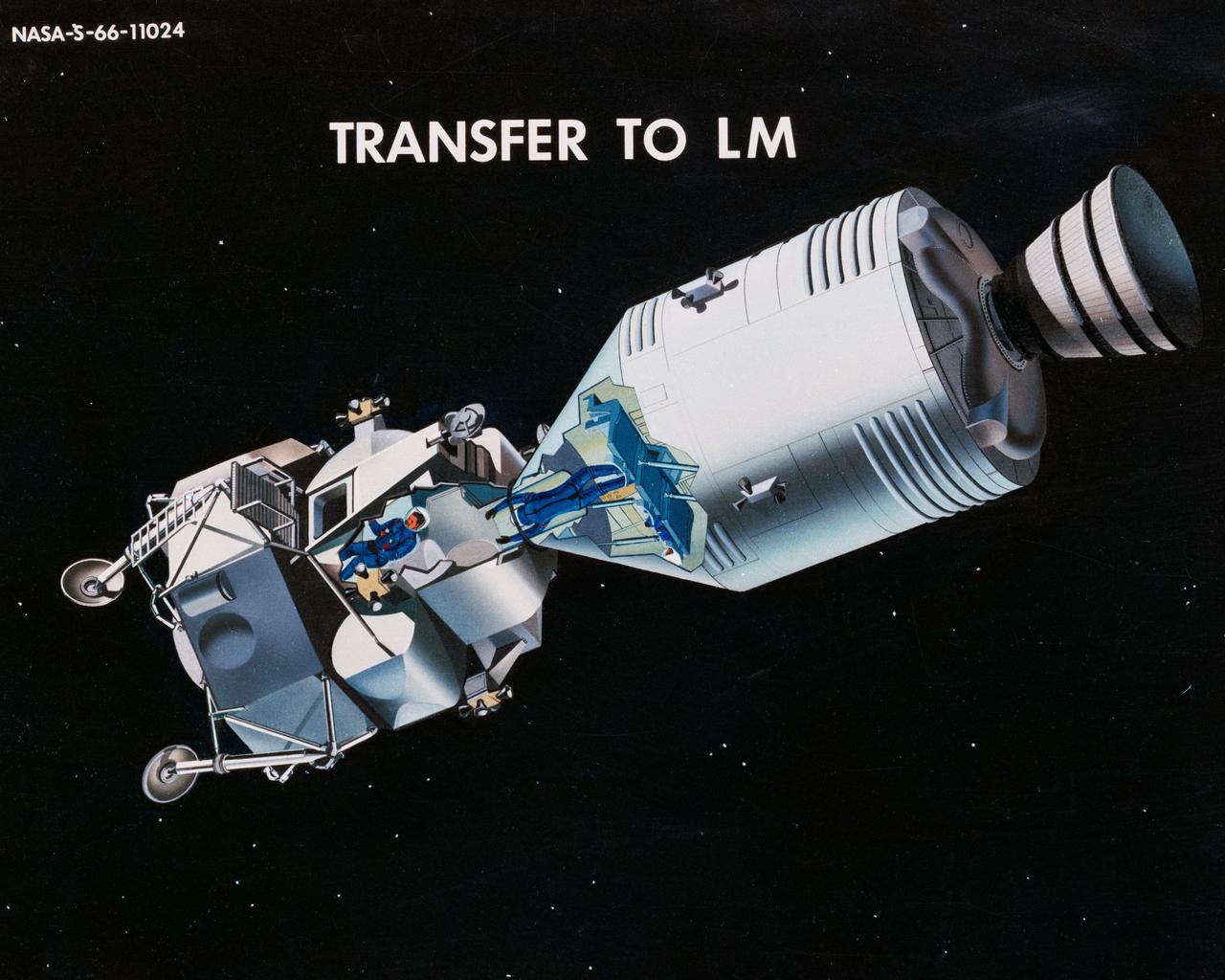 Apollo CM, Transfer to Lunar Module (LM).                  MSC, HOUSTON, TX                       CN/BW                  12/01/1966 - 06/01/1966