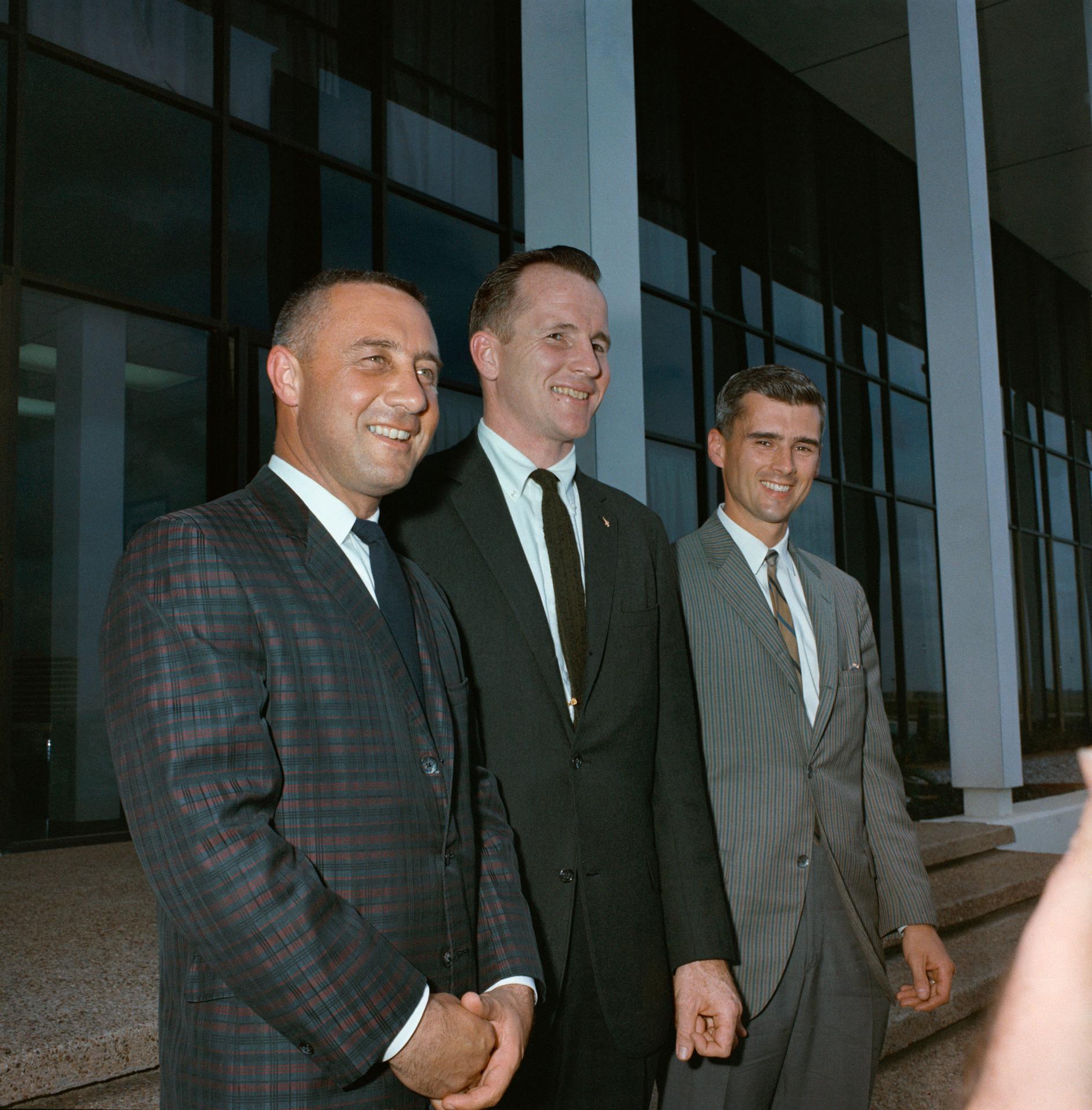 Gus Grissom, Ed White, and Roger Chaffee pose for a photo