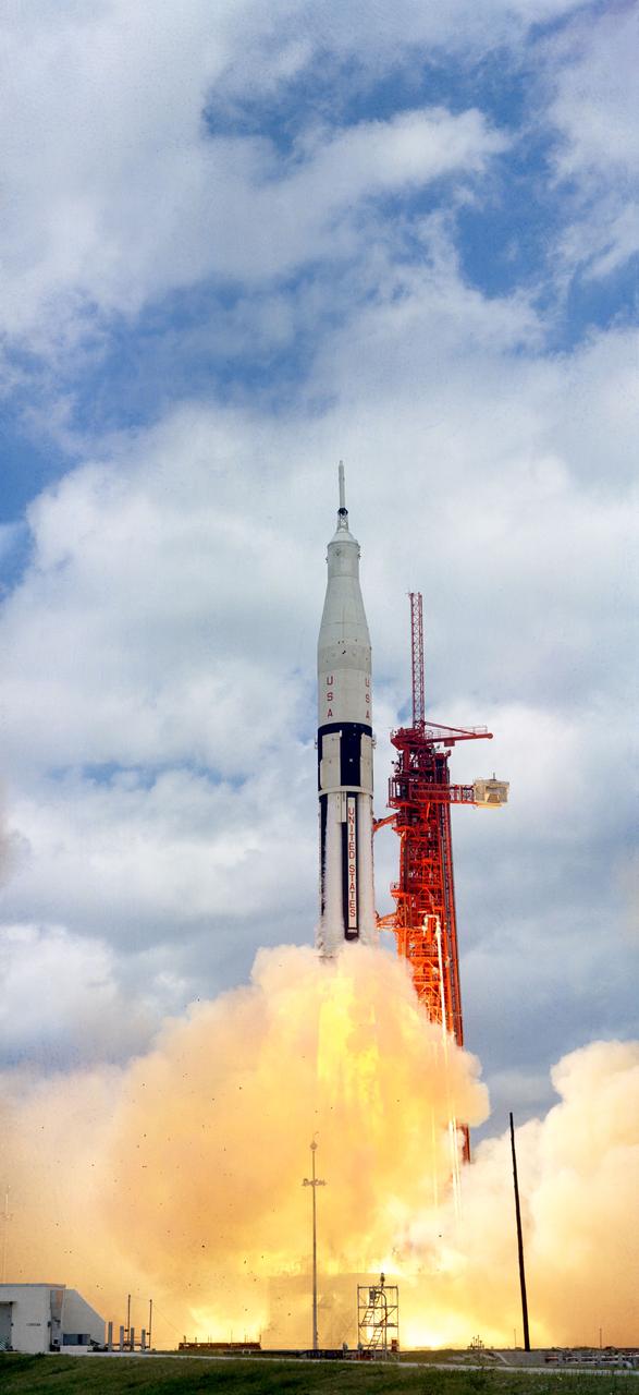 A/S Mission 202 was launched from the KSC Launch Complex (LC)-34 at 12:15 p.m., 08/25/1966. The mission was a step toward qualifying the Apollo Command and Service Modules (CSM)'s and the uprated Saturn I launch vehicle for manned flight.     KSC, FL