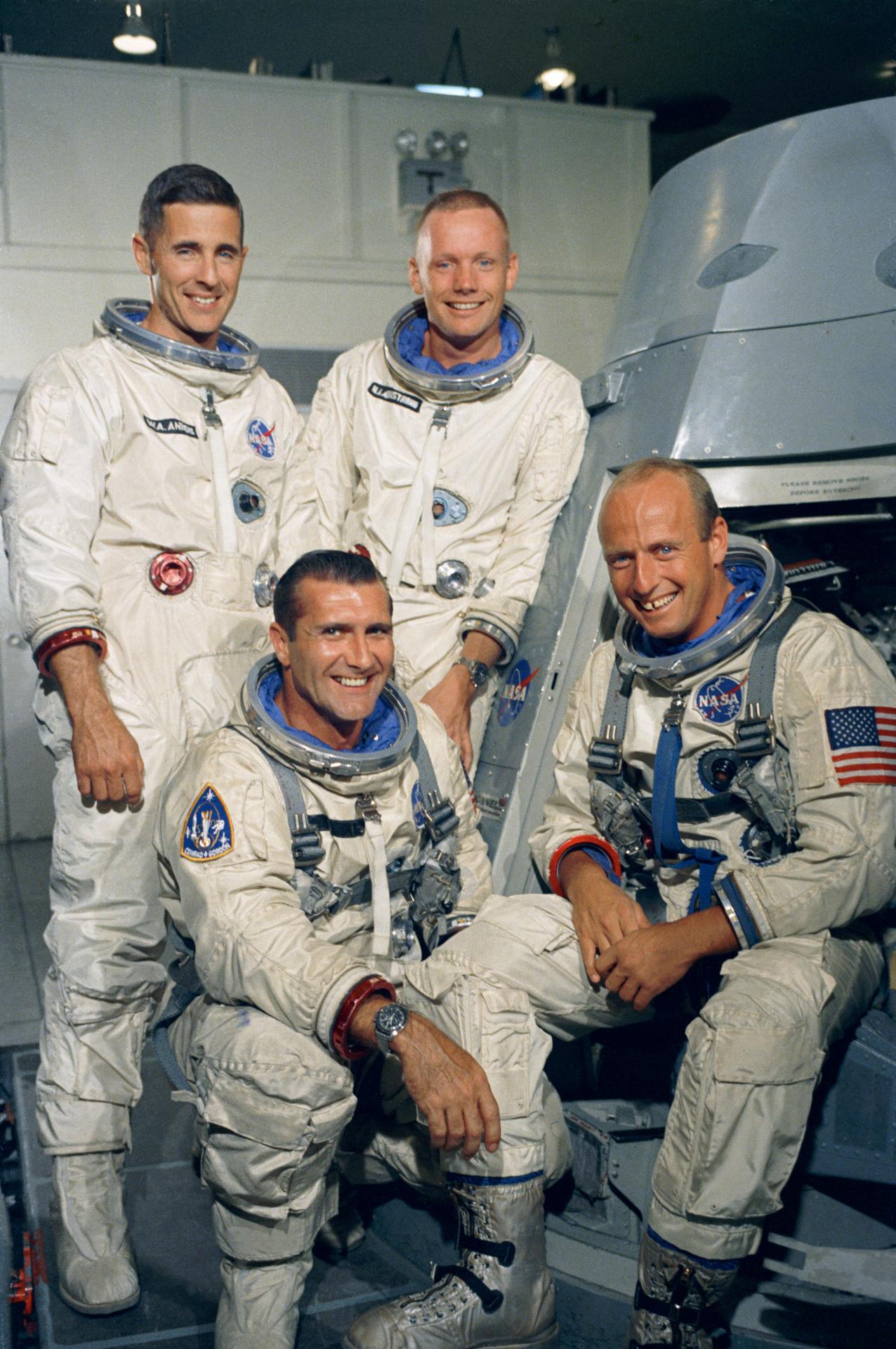 The 4 astronauts making up the prime and backup crews for Gemini-Titan 11 pose together for a portrait.