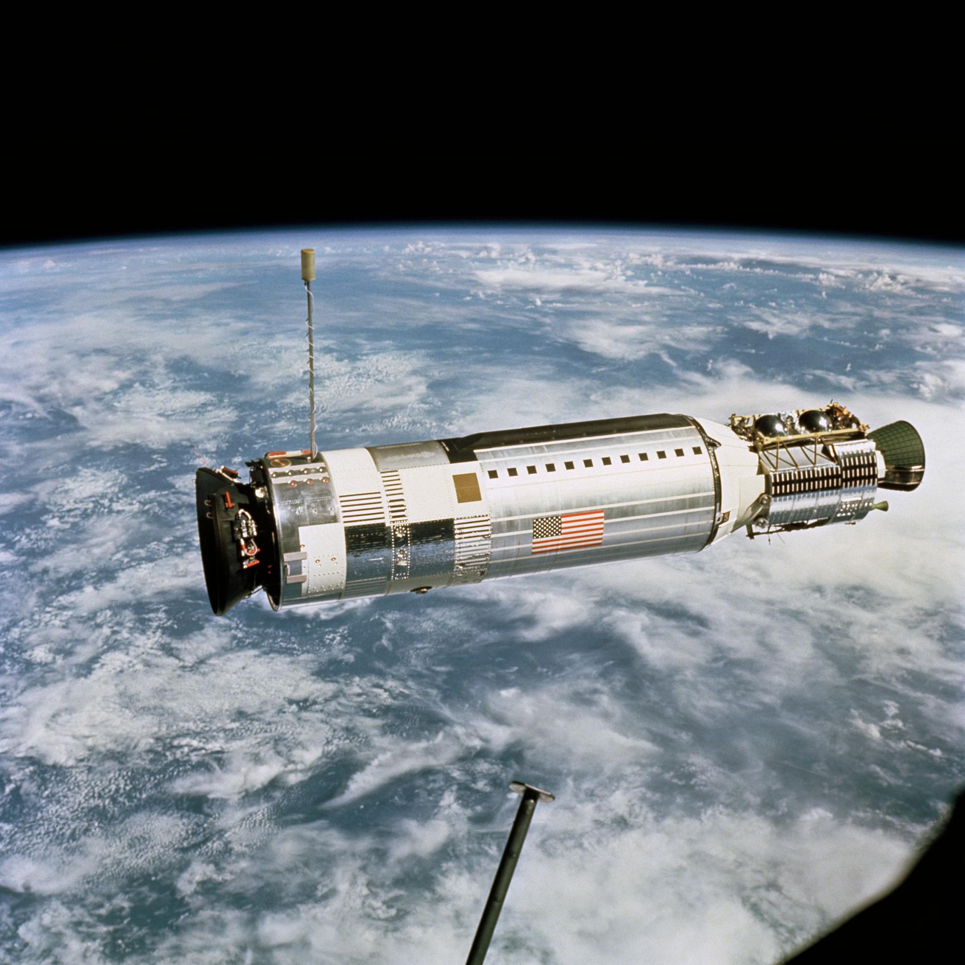 View of the Agena Target Docking Vehicle in orbit around Earth