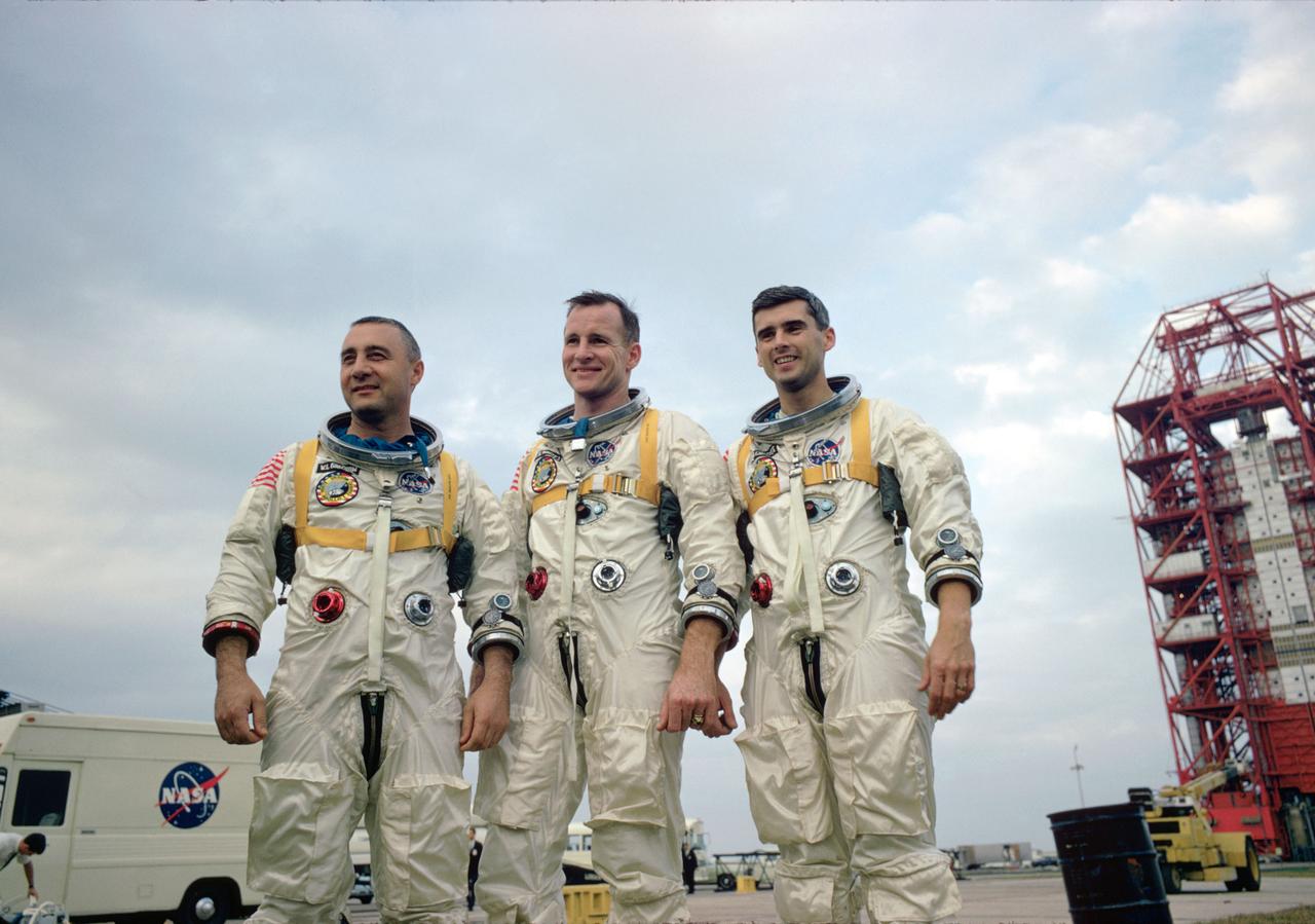 S67-19770 (January 1967) --- The prime crew of the National Aeronautics and Space Administration's (NASA) first manned Apollo Space Flight, named on March 21, 1966, are pictured during training in Florida. Left to right are astronauts Virgil I. Grissom, Edward H. White II, and Roger B. Chaffee.