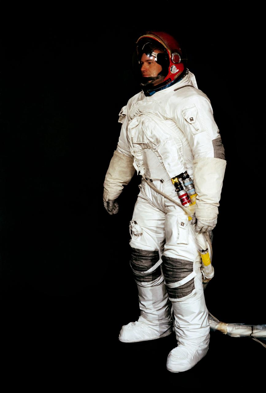 Astronaut John S. Bull wears the A6-L type Pressure Garment Assembly update to an A7-L configuration.