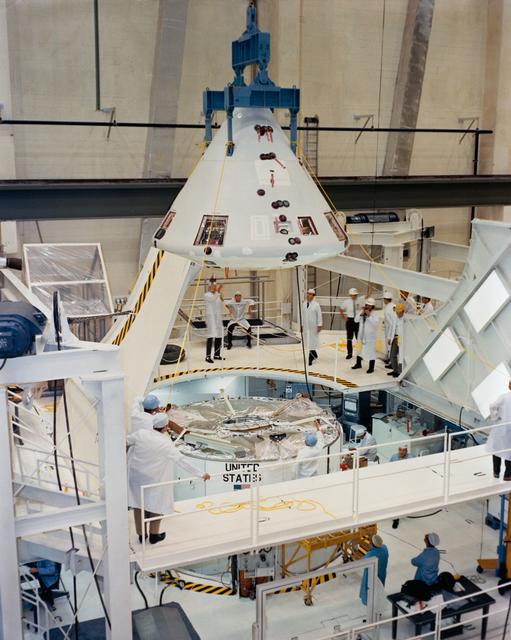 Apollo Spacecraft 020 Command Module readied for mating with Service Module