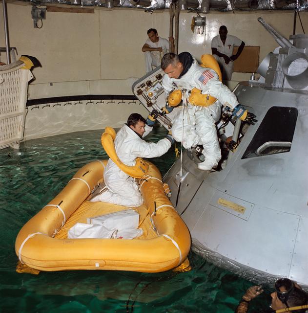 NASA image: Apollo 10 astronauts participate in water egress training at MSC
