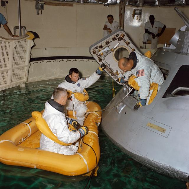 NASA image: Apollo 10 astronauts participate in water egress training at MSC