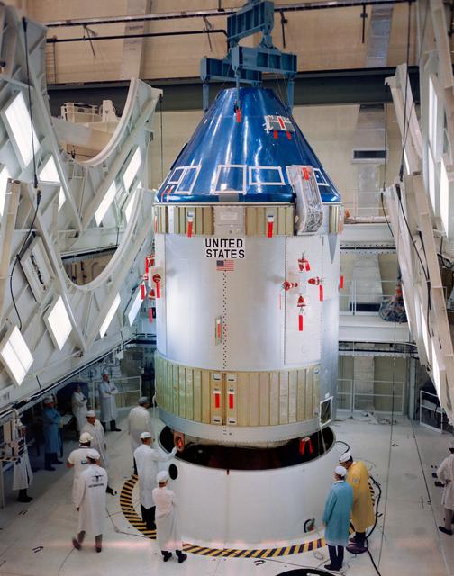 NASA image: APOLLO 7 - PRELAUNCH - COMMAND SERVICE MODULE (CSM)-101 SHORT STACK - KSC