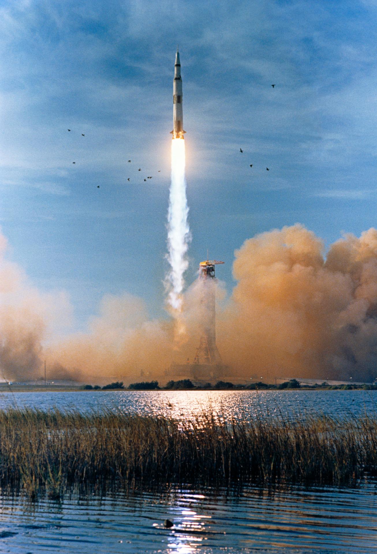 The Saturn V rocket launches with Apollo 8