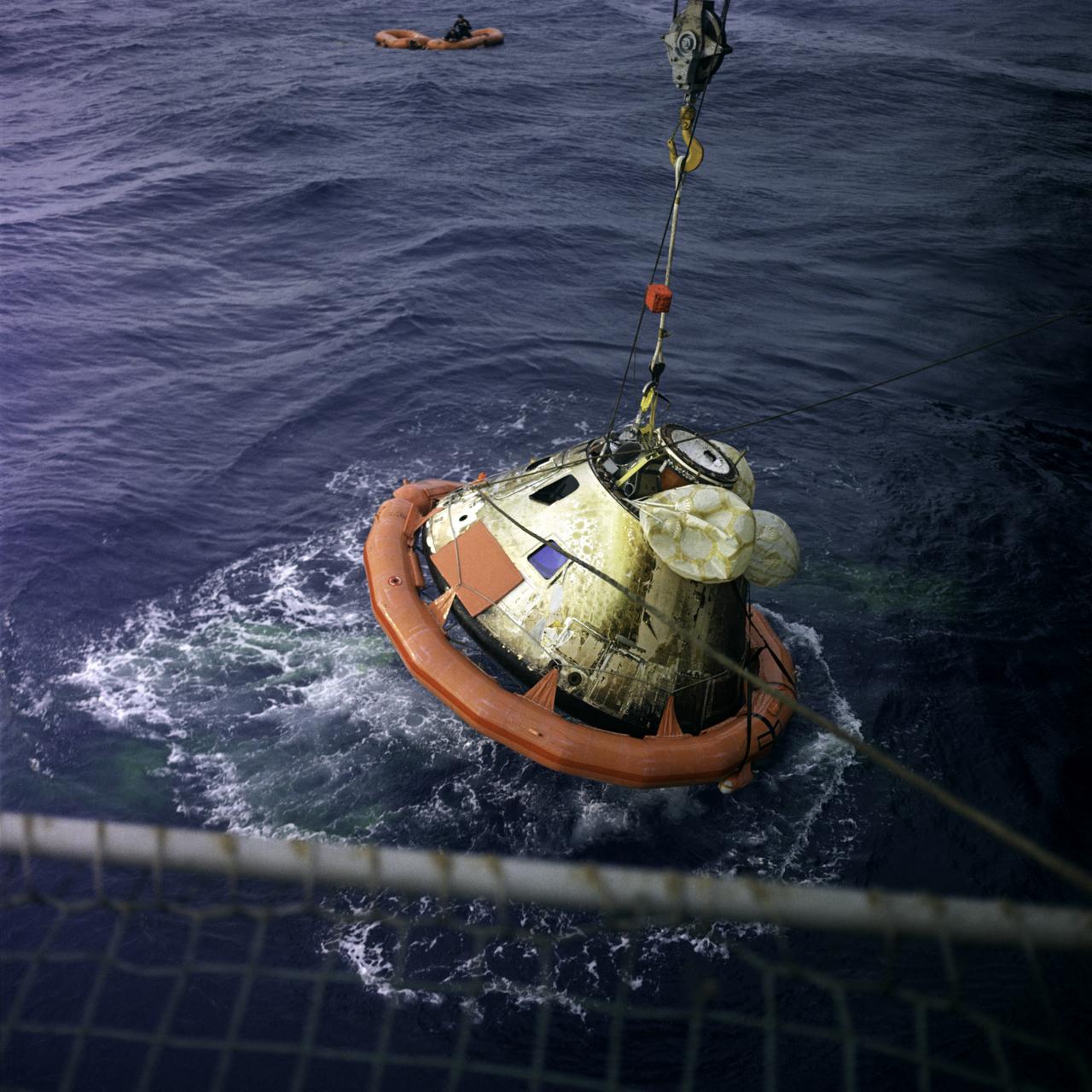 RECOVERY - APOLLO 8  Recovery and inspection of the Apollo 8 Command Module (CM)-103 spacecraft.