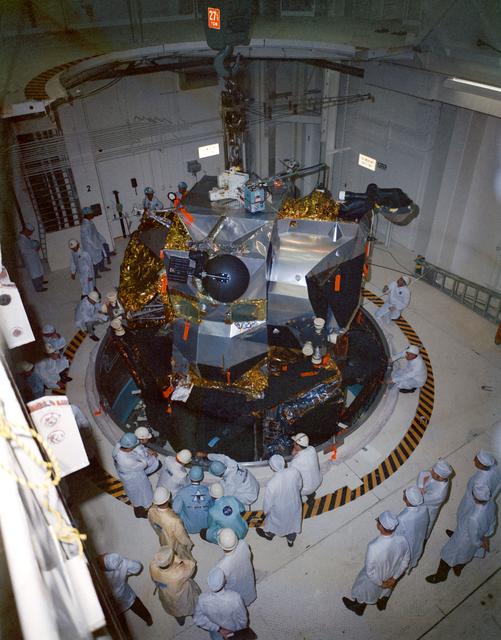 NASA image: Lunar Module 4 moved for mating with Lunar Module Adapter at KSC