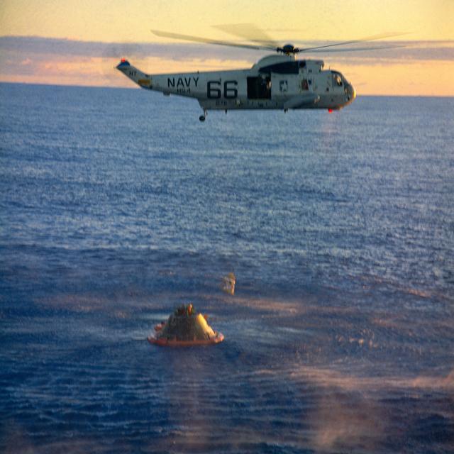 NASA image: Navy Helicopter - Recovery - Apollo X Astronauts - Pacific