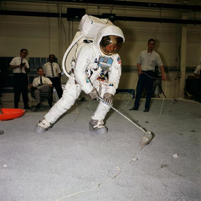 NASA image: Armstrong - scooping sample - CREW TRAINING - APOLLO XI - MSC