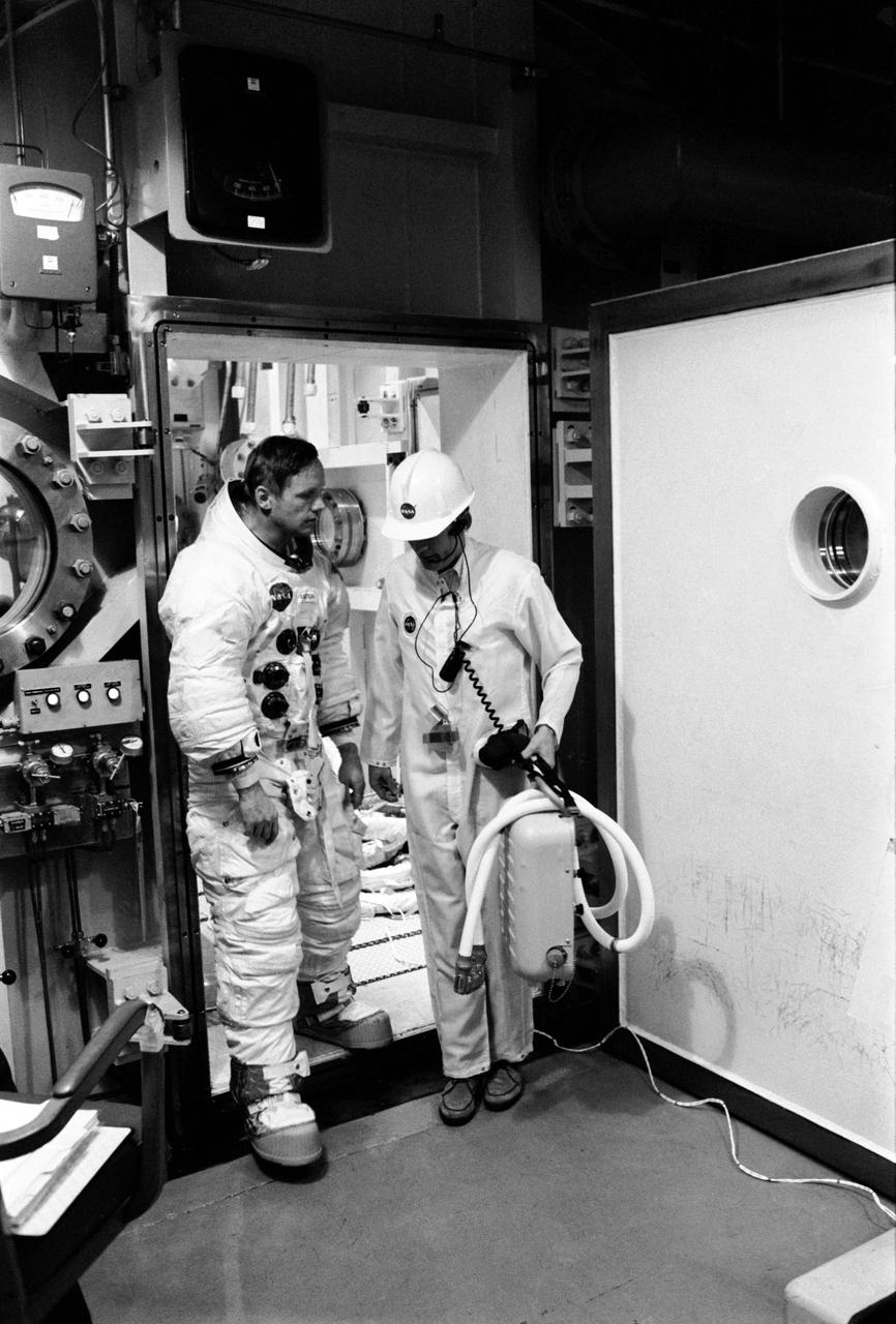 Apollo XI Astronaut Armstrong Thermal Vacuum Training in Chamber "B", Bldg. 32.    MSC, Houston, TX