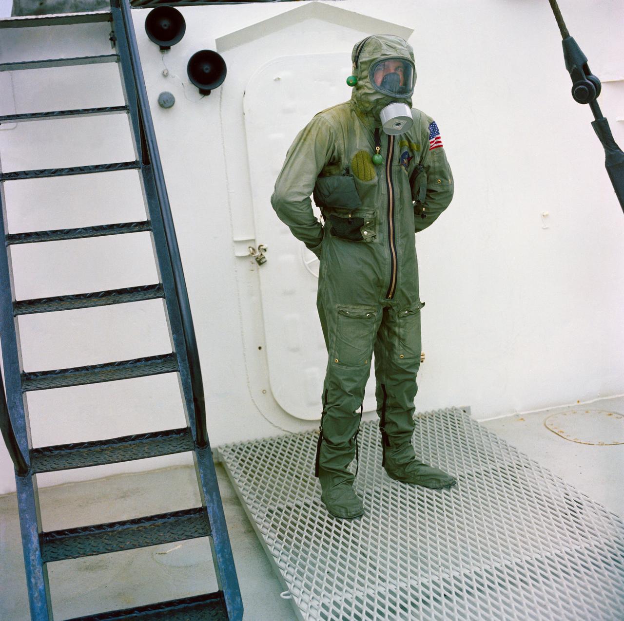 View of subject wearing Biological Isolation Garment (BIG) during a qualification test.