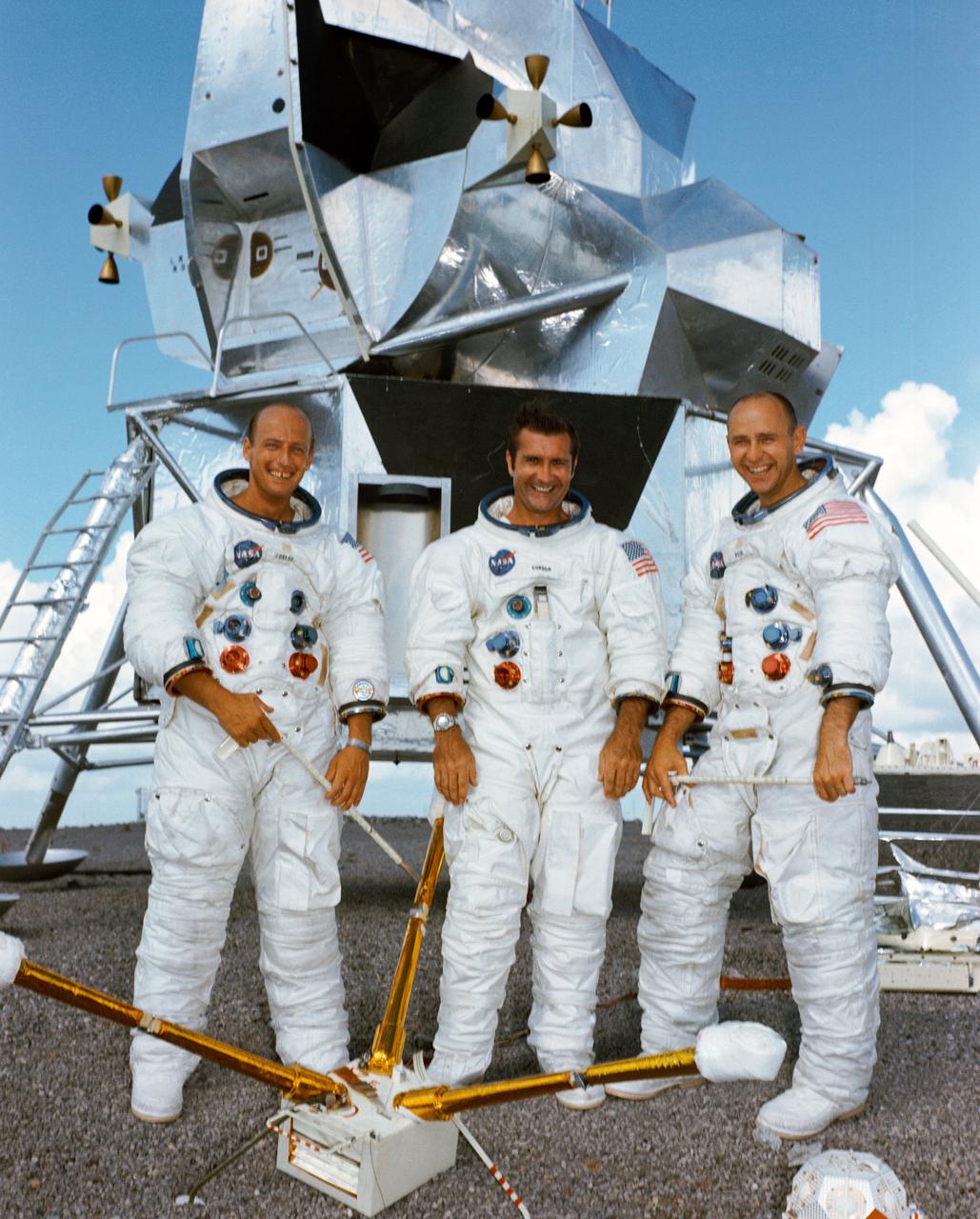 S69-38992 (September 1969) --- These three astronauts have been named by the National Aeronautics and Space Administration (NASA) as the prime crew of the Apollo 12 lunar landing mission. Left to right, are Charles Conrad Jr., Richard F. Gordon Jr., and Alan L. Bean.